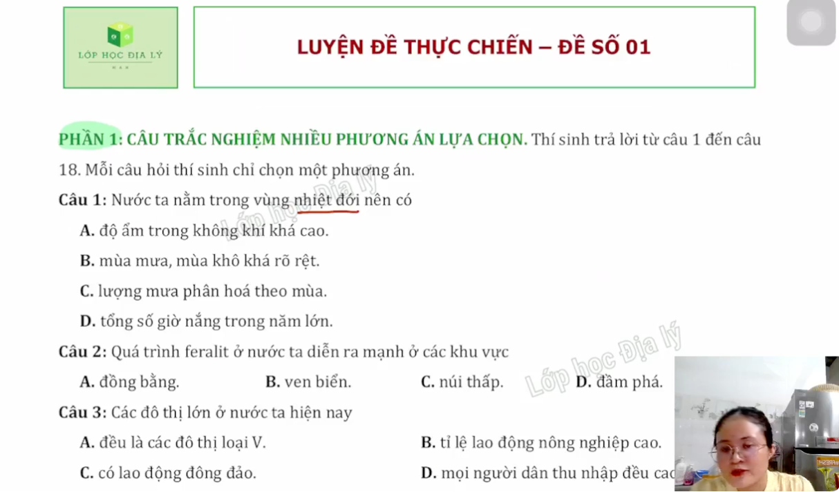 ĐỊA LÝ CÔ MAI ANH - CHỮA ĐỀ THỰC CHIẾN SỐ 1