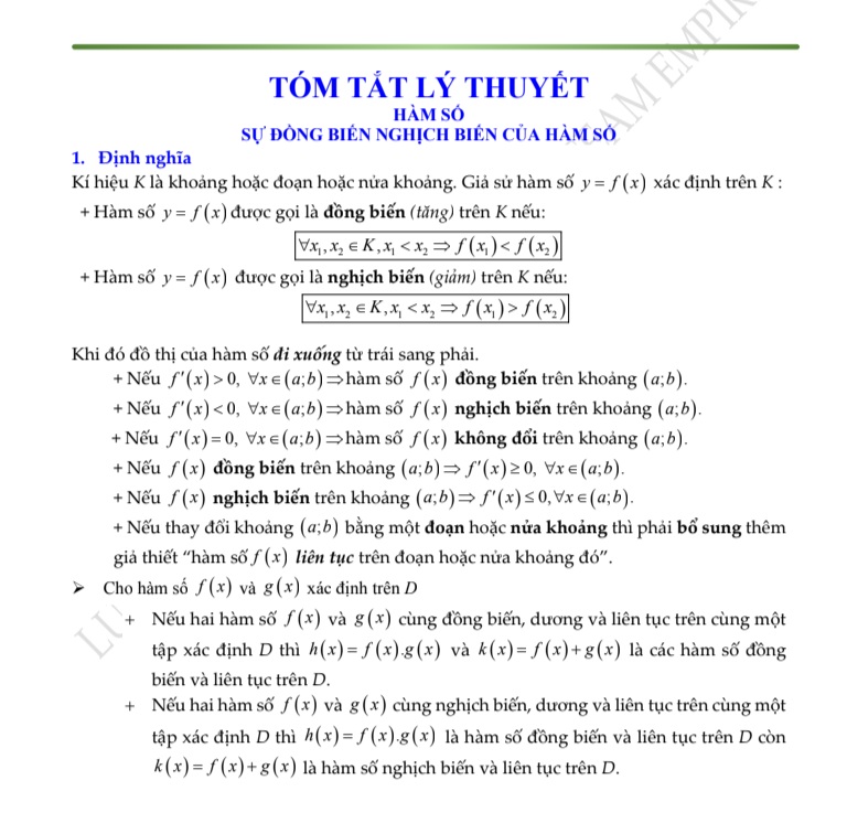 Hệ Thống Lý Thuyết Toán 12 📖 - Luyện Thi ĐGNL & THPT 🚀 cùng Empire Team