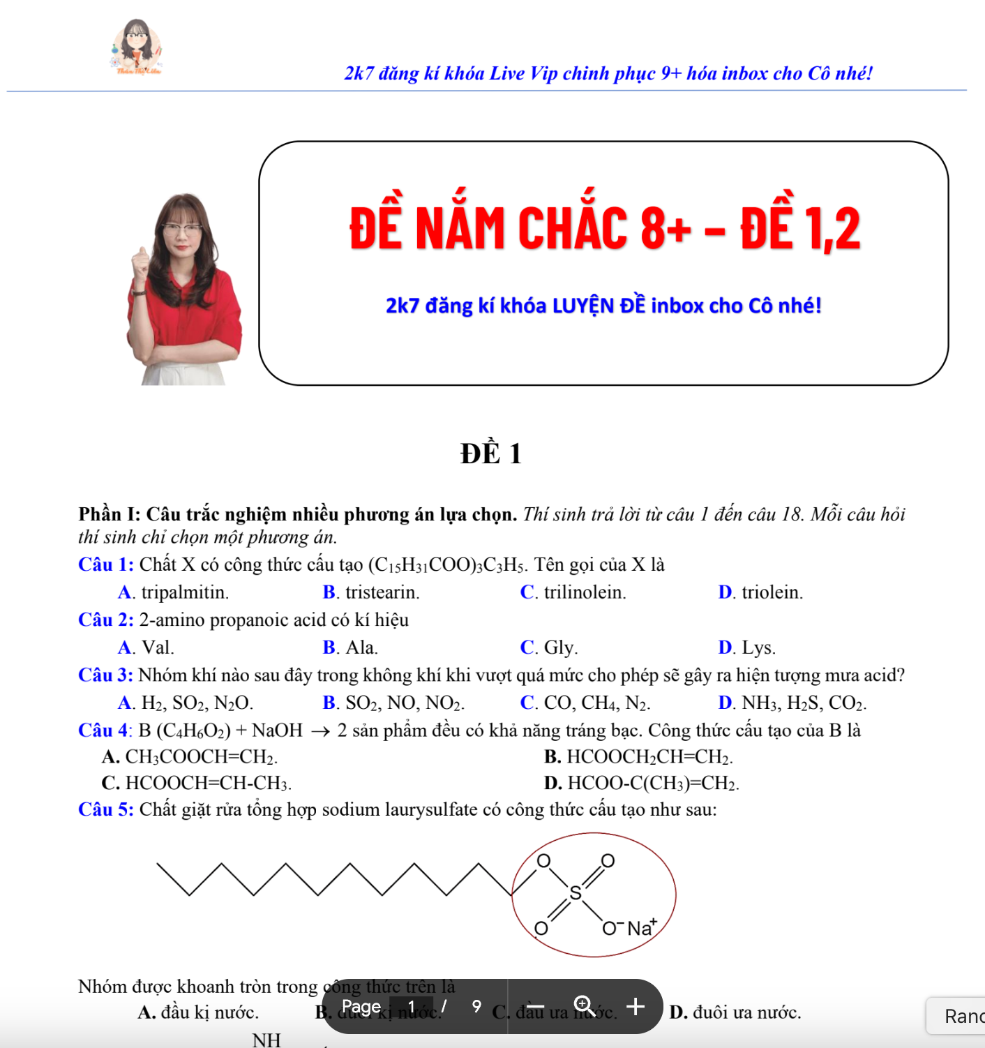 [HOÁ 12] CÔ THÂN THỊ LIÊN CHỮA ĐỀ NẮM CHẮC 8+ SỐ 1 - 2